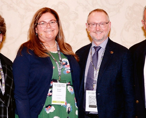 Dr Lucia Anelich pictured with fellow ICMSF members Dr Michelle Danyluk (USA), Dr Peter McClure (UK), and Dr Wayne Anderson (Ireland), who participated in the Summit programme and shared their expertise on global food safety issues.